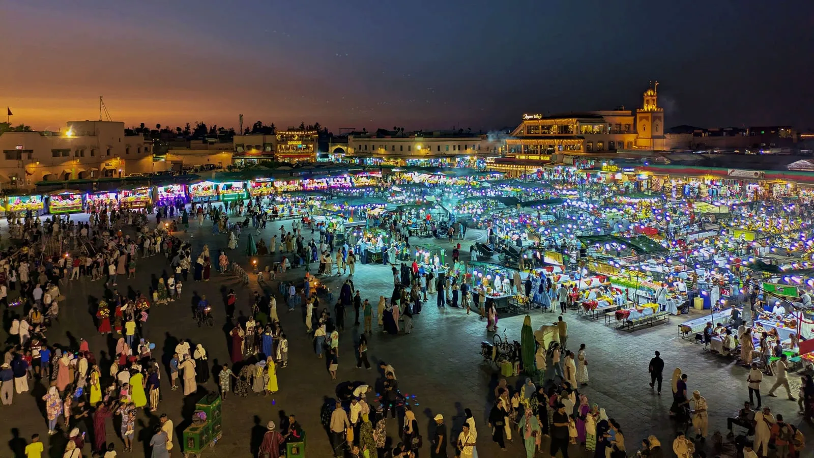 Evening crowd in Jemaa el-Fnaa square in Marrakech